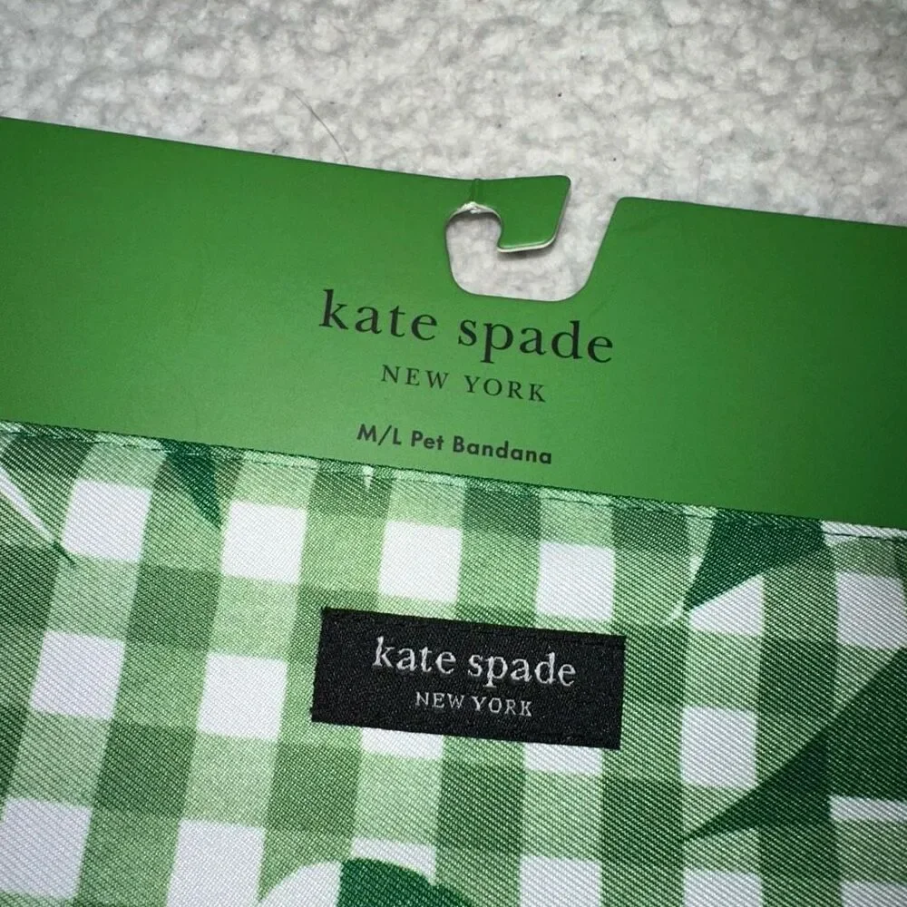 Kate Spade Green Daisy Gingham Plaid Pet Bandana M/L NWT